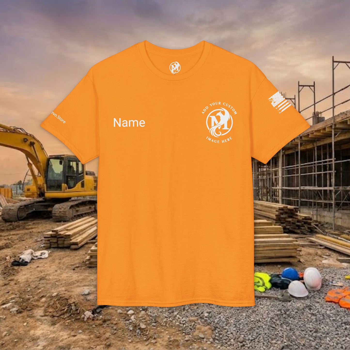 Custom Workwear T-Shirt – Left Chest Upload Your Logo & Text (DryBlend)