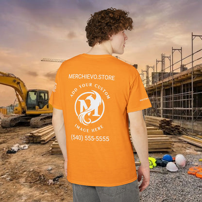 Custom Workwear T-Shirt – Left Chest Upload Your Logo & Text (DryBlend)