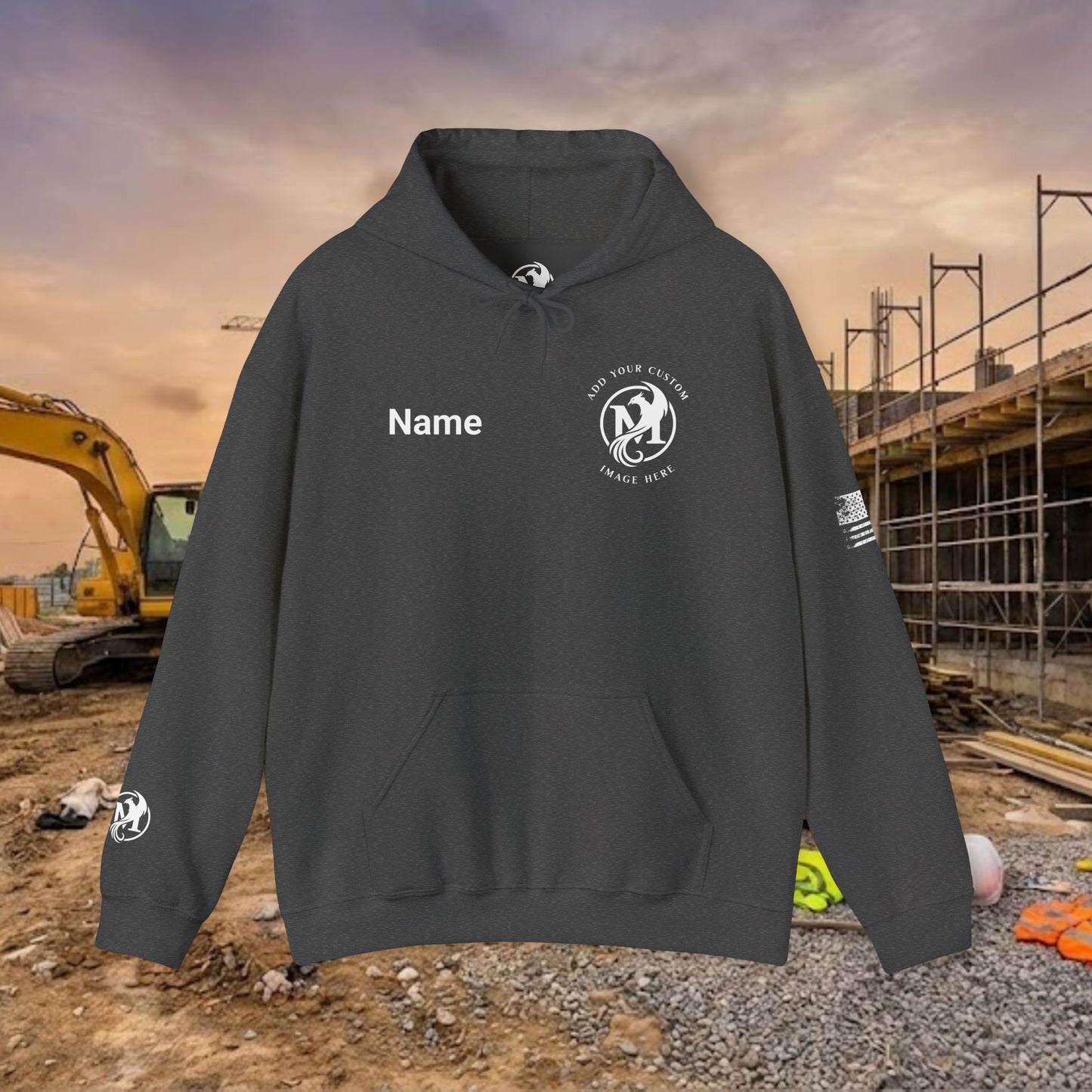 Custom Workwear Pull Over Hoodie – Left Chest Company Logo & Name (Gildan Heavy Blend)
