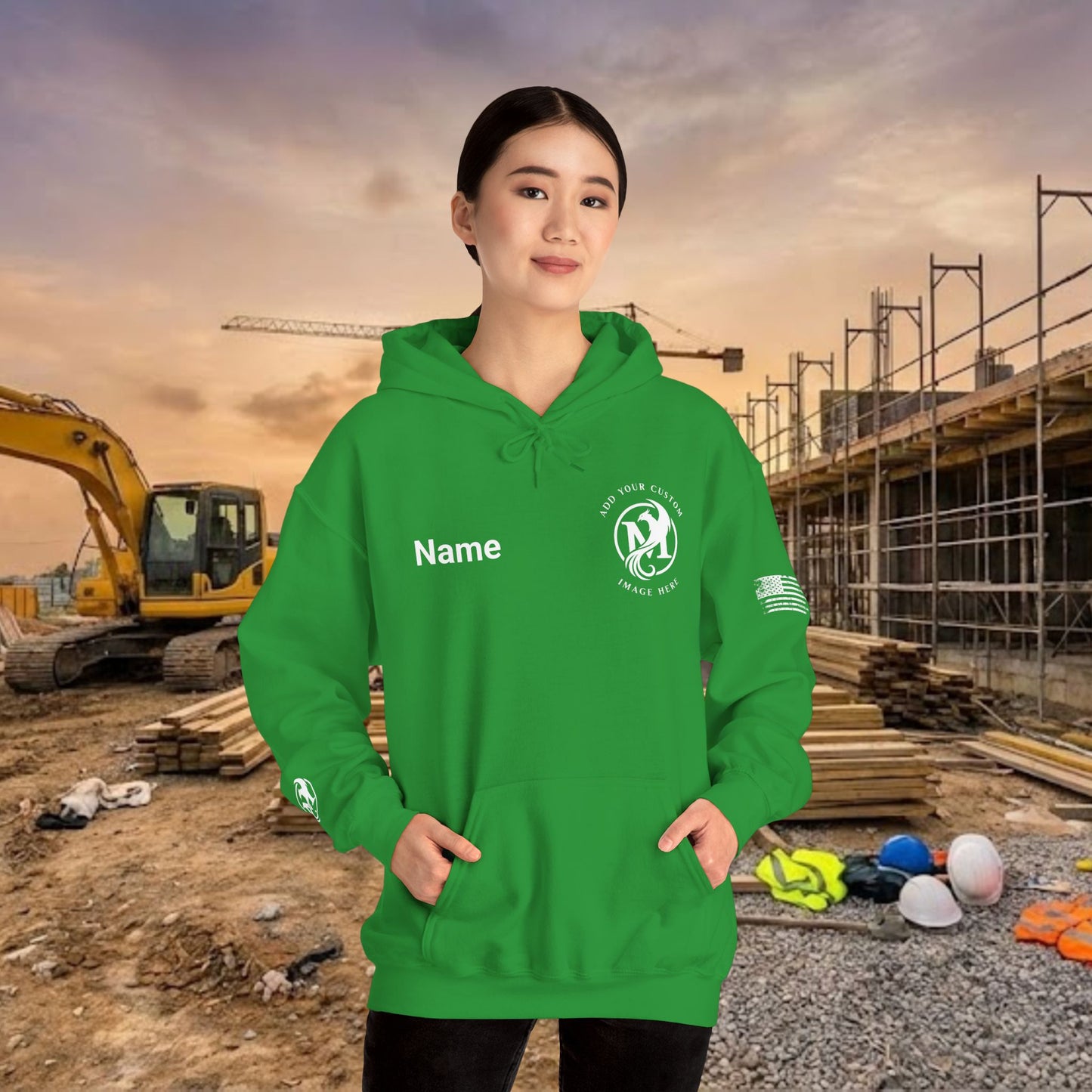 Custom Workwear Pull Over Hoodie – Left Chest Company Logo & Name (Gildan Heavy Blend)