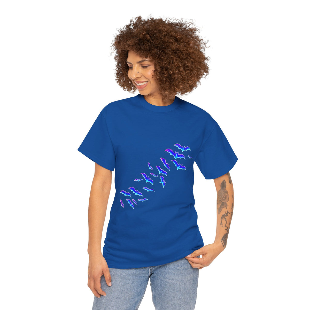 Haunted House Halloween Tee — Neon Pumpkins & Flying Bats Shirt by Merchievo (photo 11 of 14)