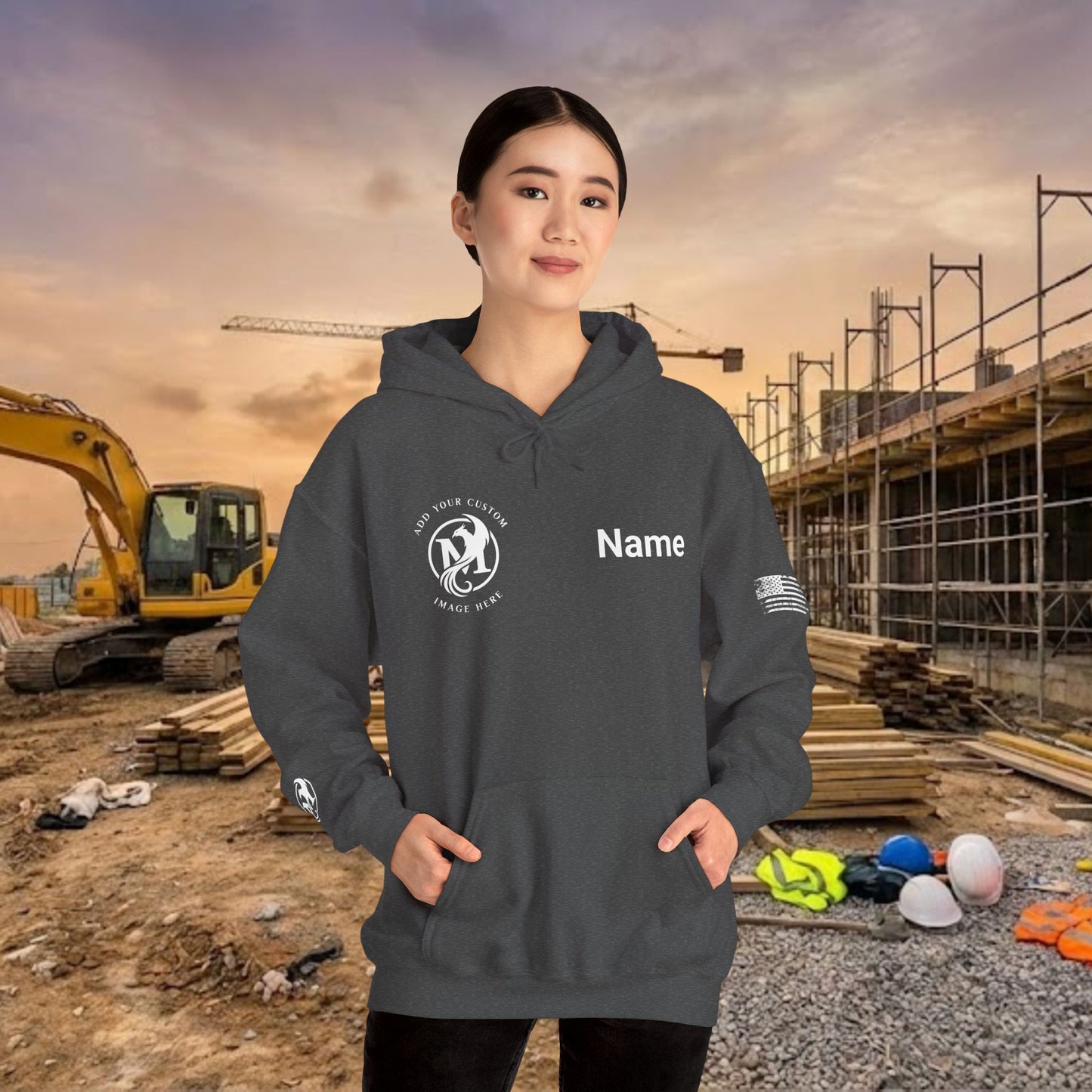 Custom Workwear Pull Over Hoodie – Right Chest Logo & Name (Gildan Heavy Blend)