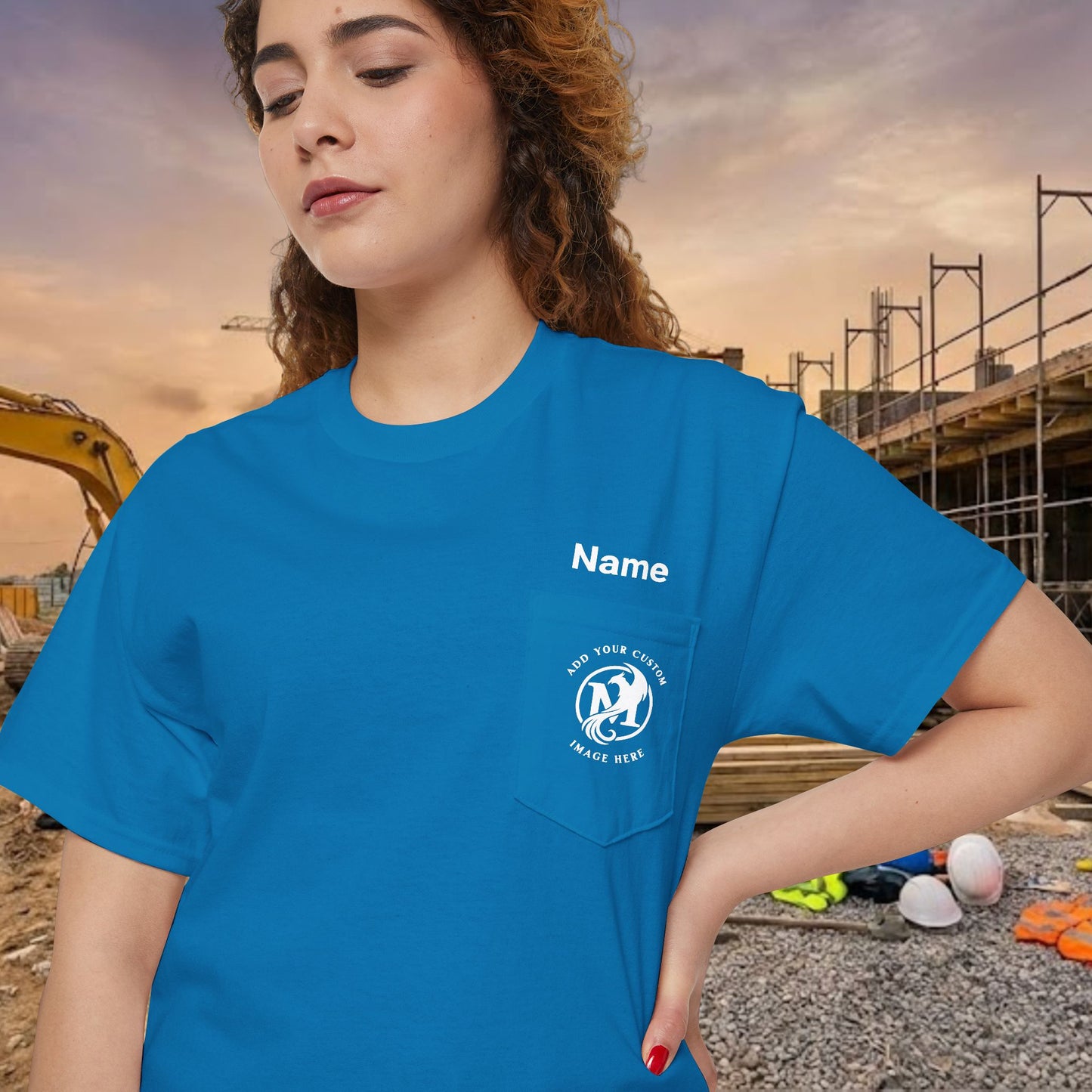 Custom Workwear Pocket T-Shirt – Company Logo & Crew Name (Heavy Cotton)
