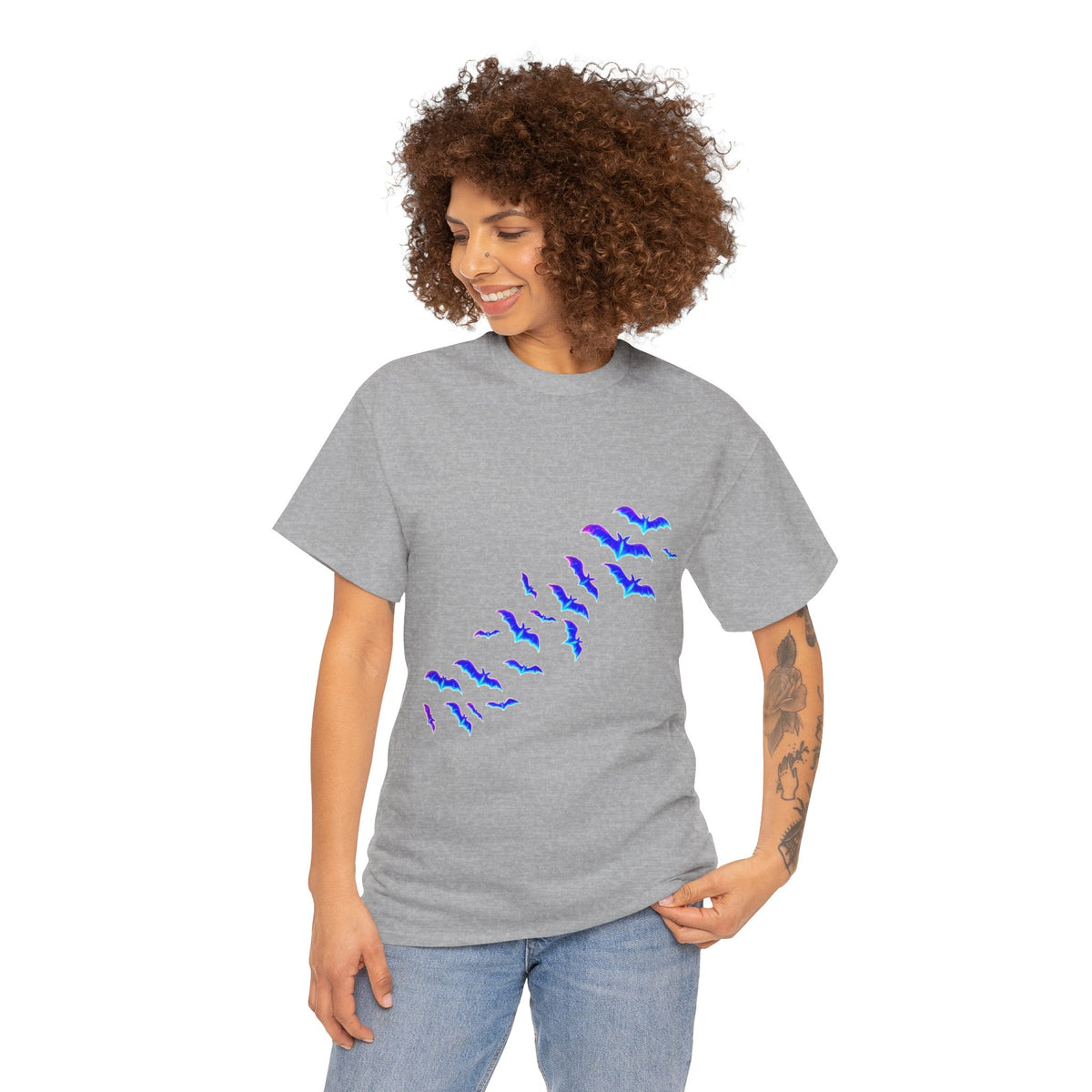 Haunted House Halloween Tee — Neon Pumpkins & Flying Bats Shirt by Merchievo (photo 7 of 14)