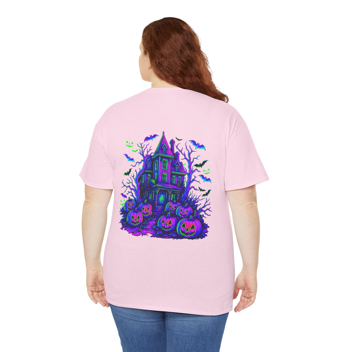 Haunted House Halloween Tee — Neon Pumpkins & Flying Bats Shirt by Merchievo (photo 14 of 14)