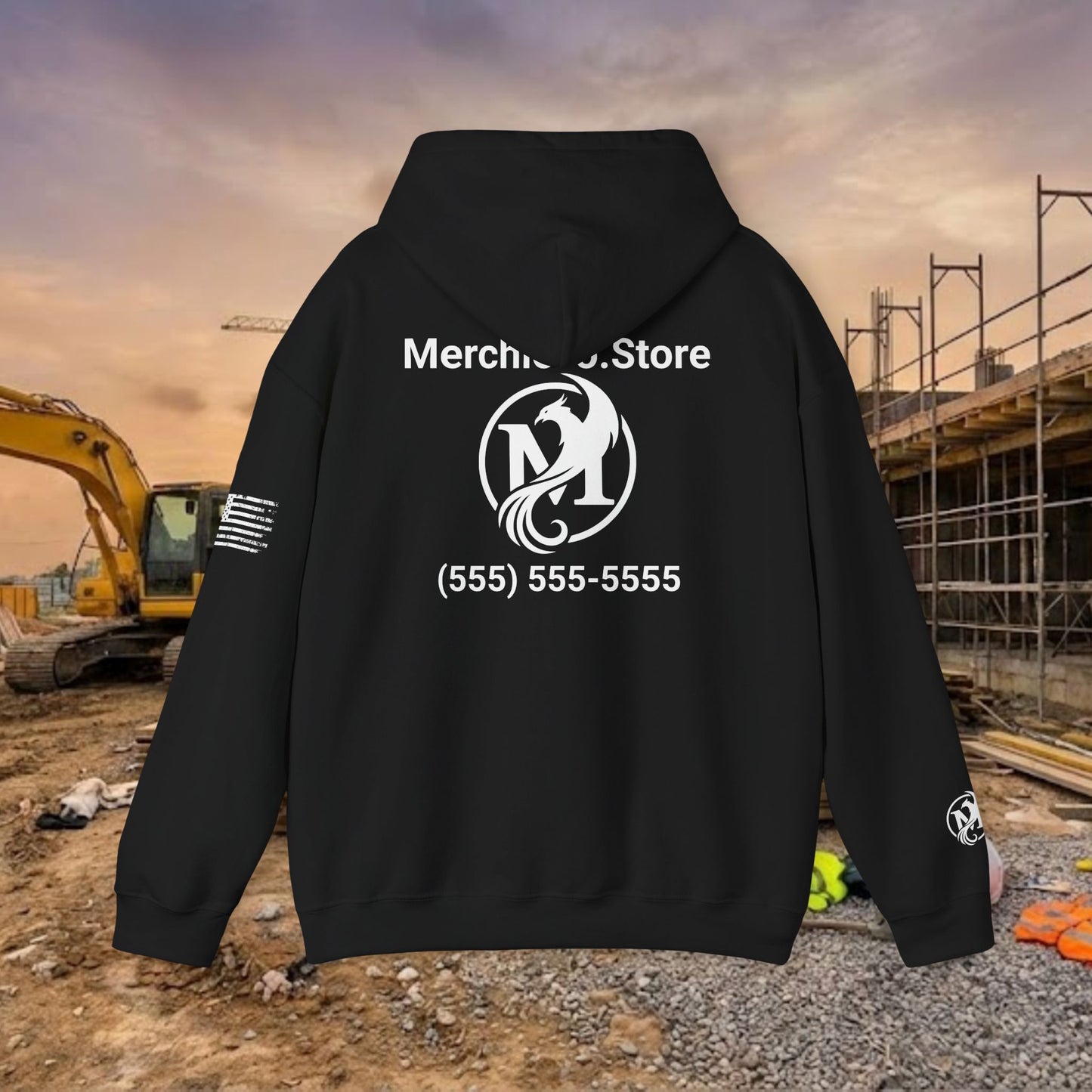 Custom Workwear Pull Over Hoodie – Left Chest Company Logo & Name (Gildan Heavy Blend)
