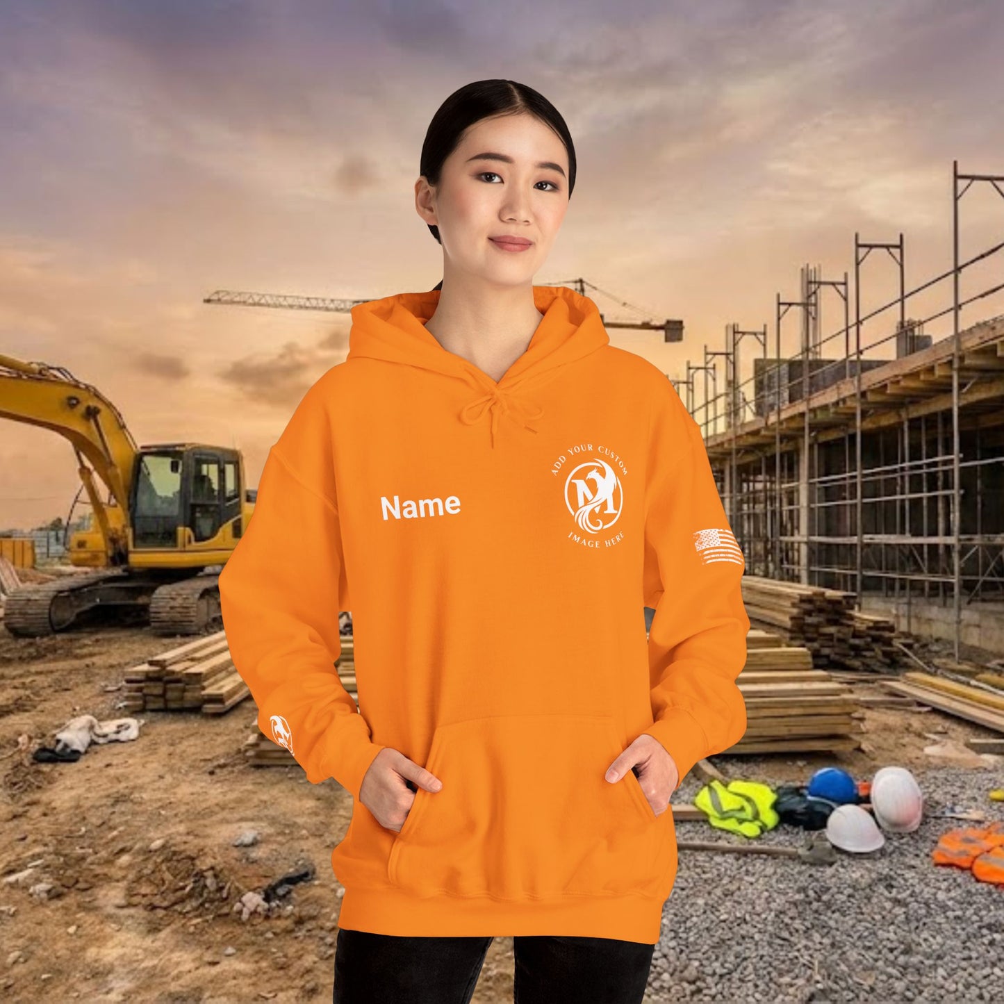 Custom Workwear Pull Over Hoodie – Left Chest Company Logo & Name (Gildan Heavy Blend)