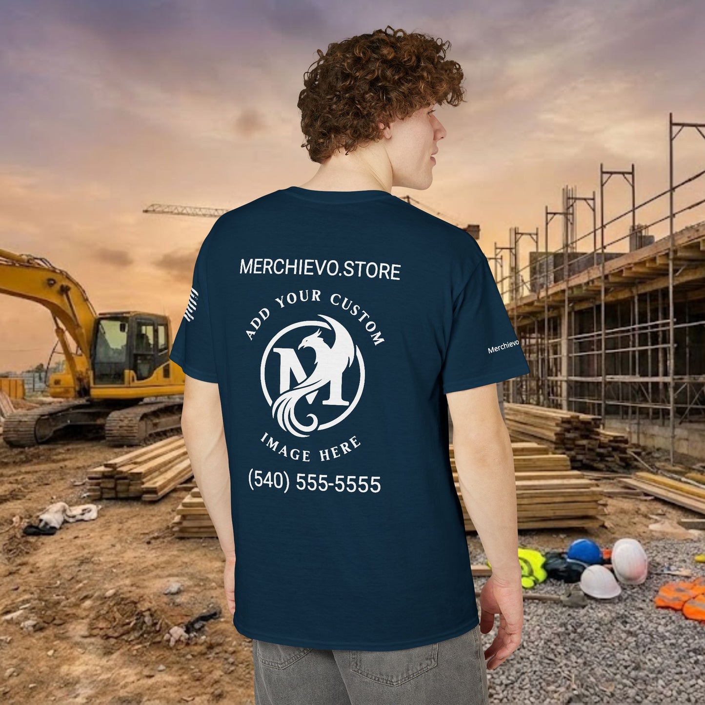 Custom Workwear T-Shirt – Left Chest Upload Your Logo & Text (DryBlend)