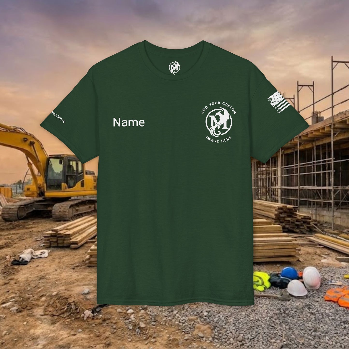 Custom Workwear T-Shirt – Left Chest Upload Your Logo & Text (DryBlend)