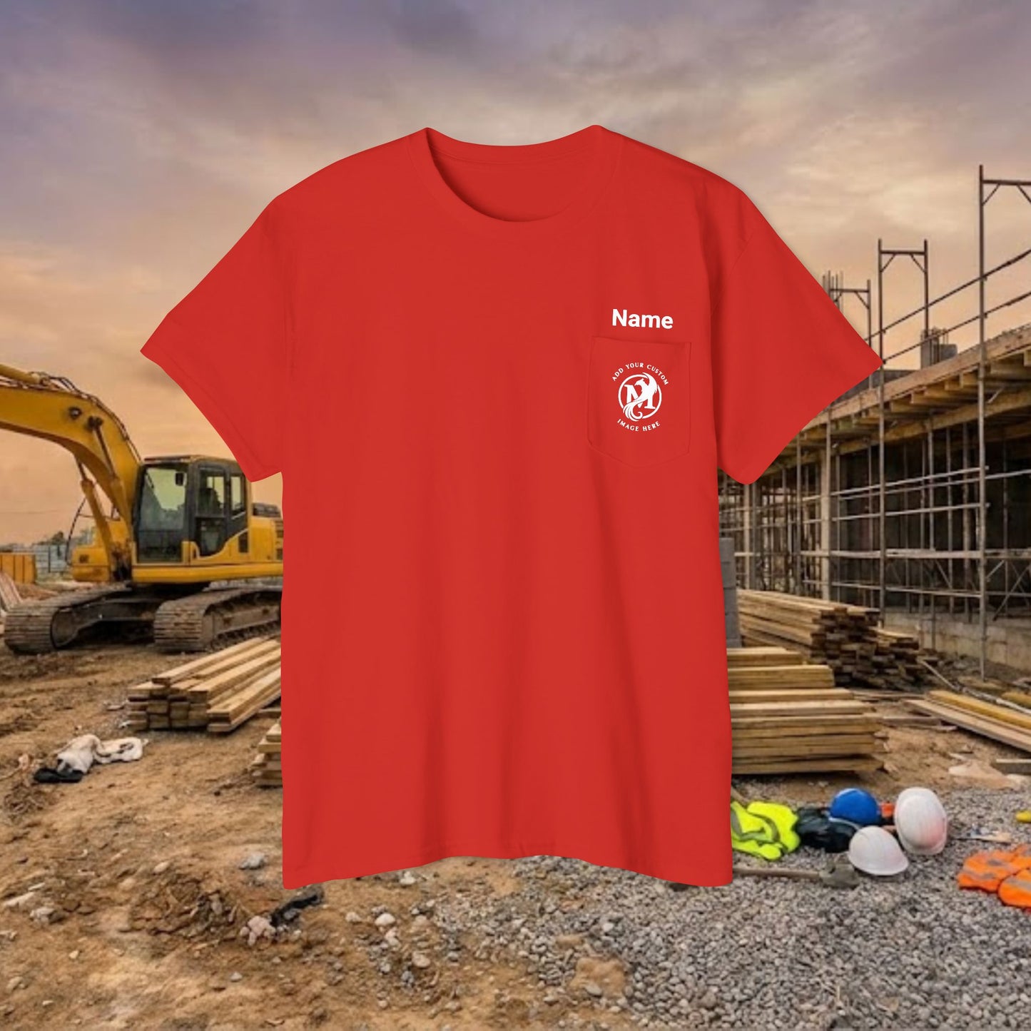 Custom Workwear Pocket T-Shirt – Company Logo & Crew Name (Heavy Cotton)