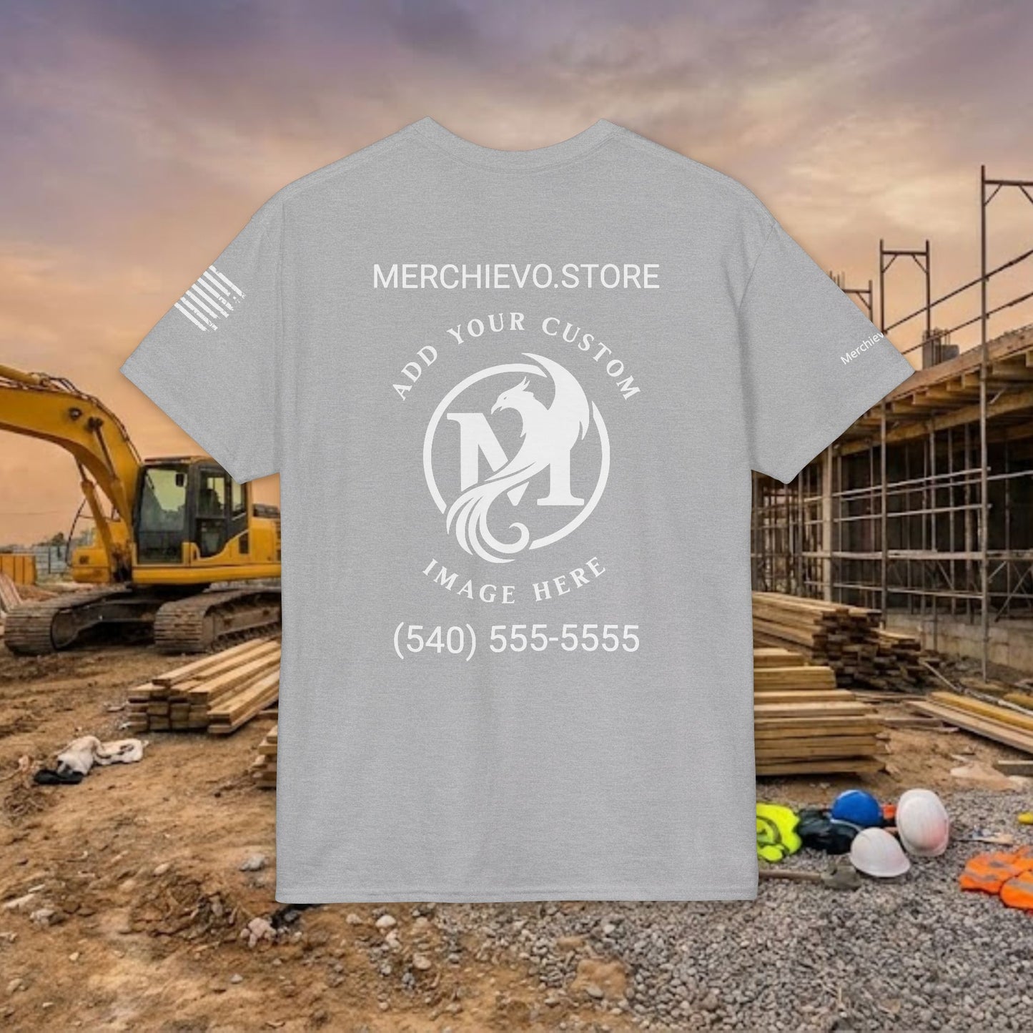 Custom Workwear T-Shirt – Left Chest Upload Your Logo & Text (DryBlend)