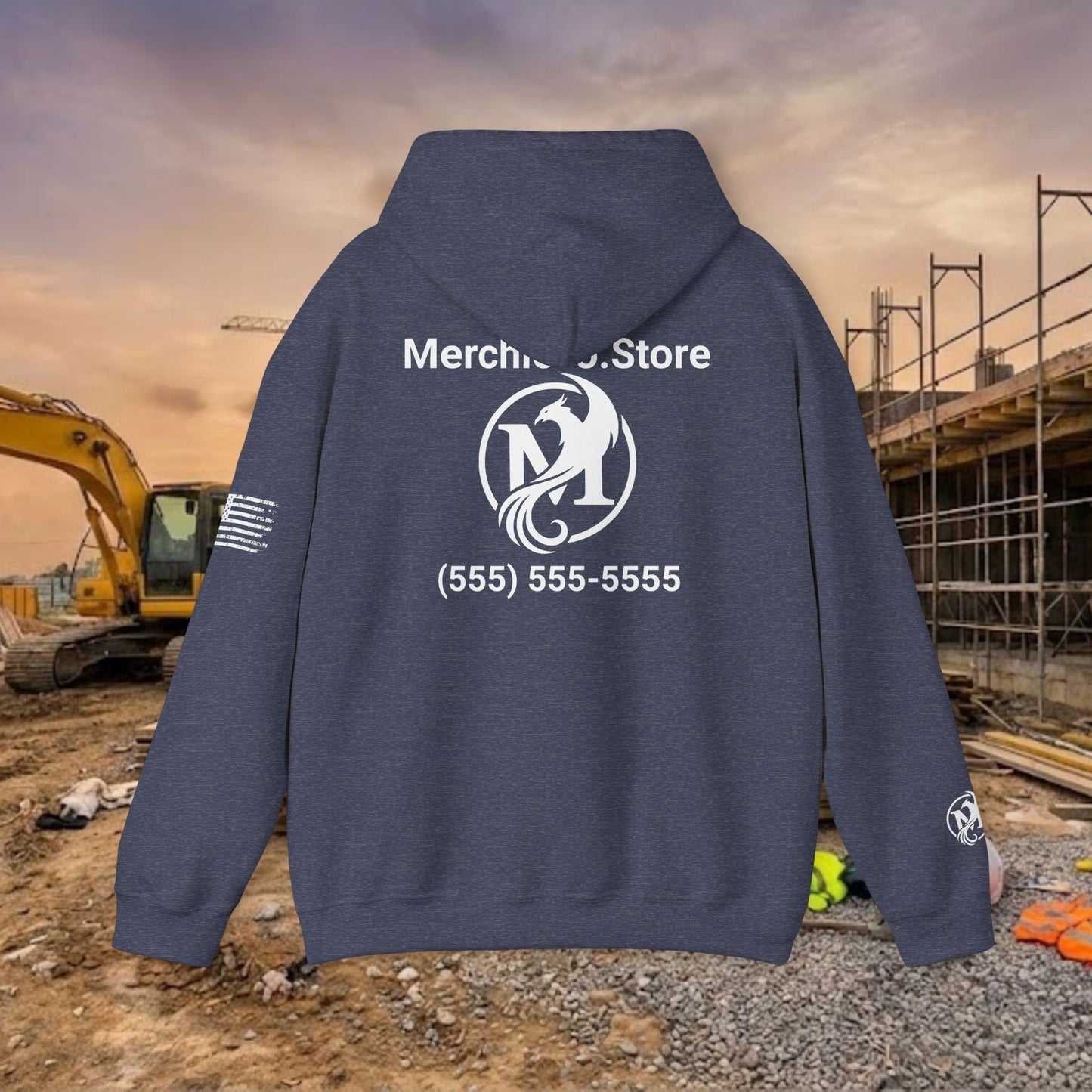 Custom Workwear Pull Over Hoodie – Left Chest Company Logo & Name (Gildan Heavy Blend)