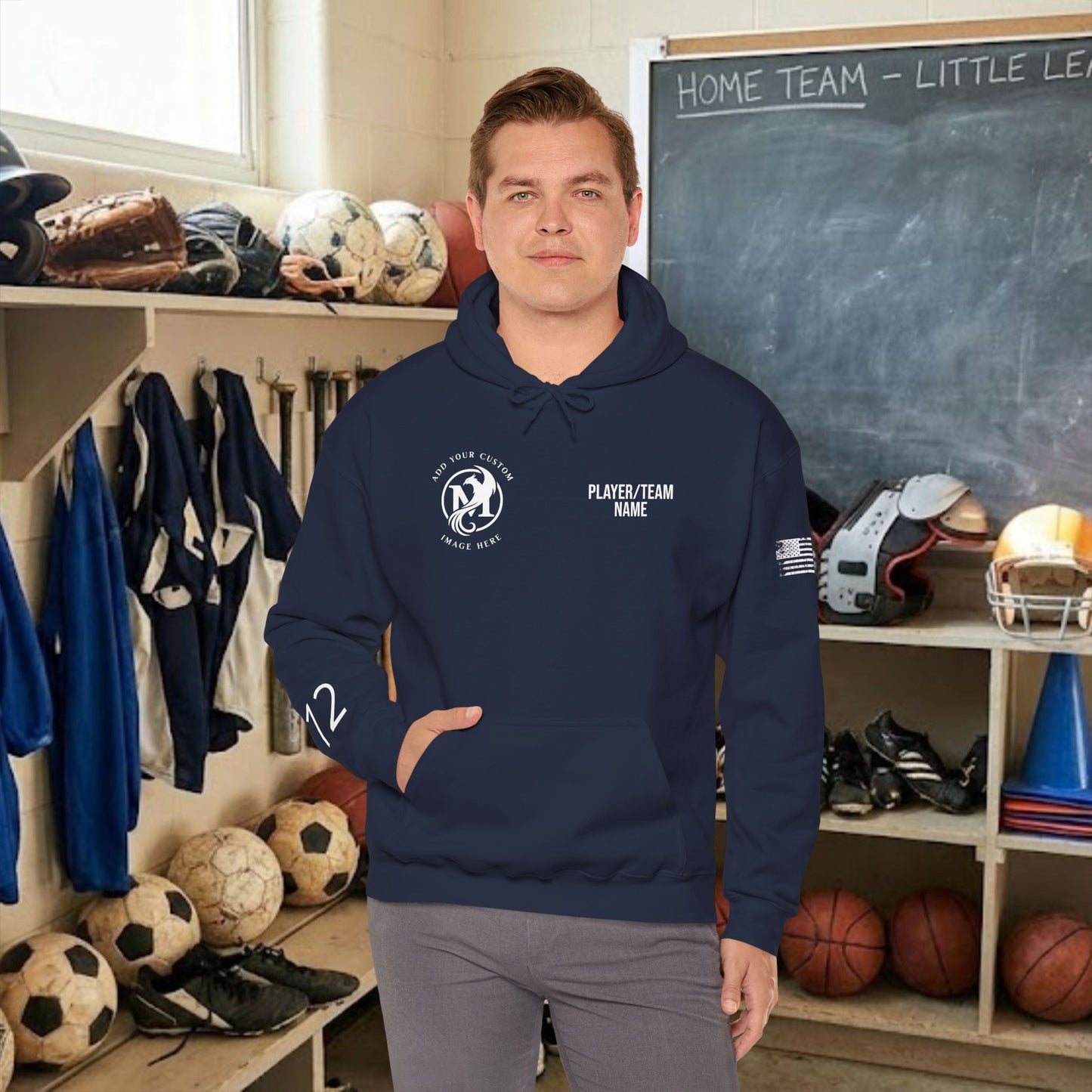 Custom Team Adult Pull Over Hoodie – Right Chest Logo & Name