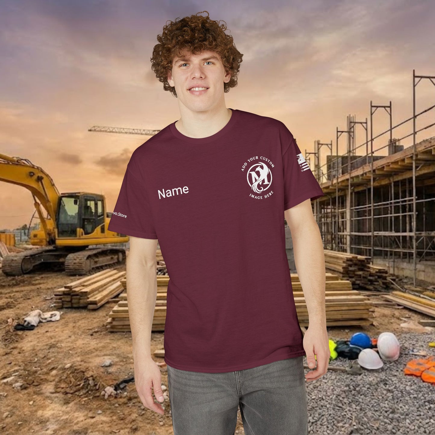 Custom Workwear T-Shirt – Left Chest Upload Your Logo & Text (DryBlend)