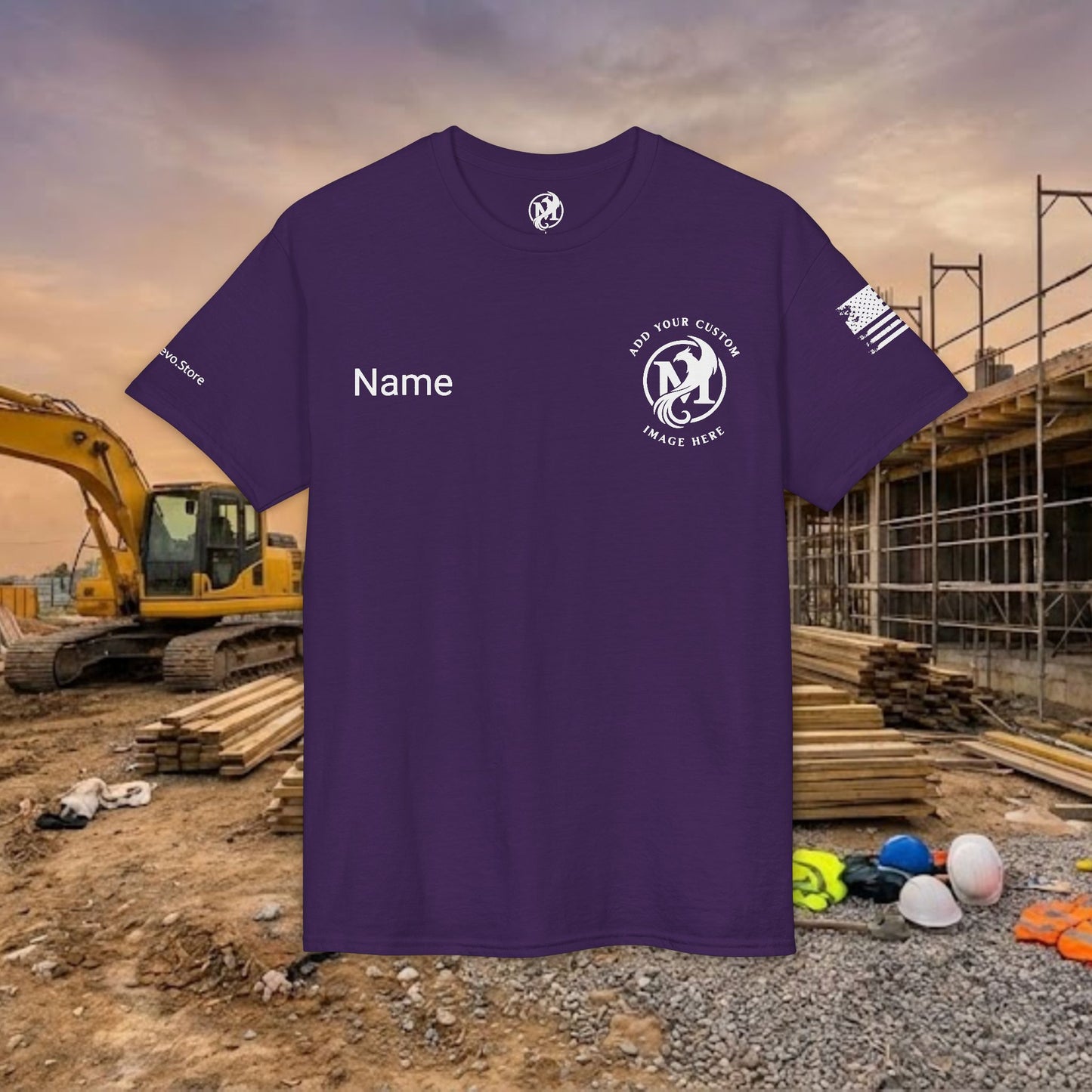 Custom Workwear T-Shirt – Left Chest Upload Your Logo & Text (DryBlend)