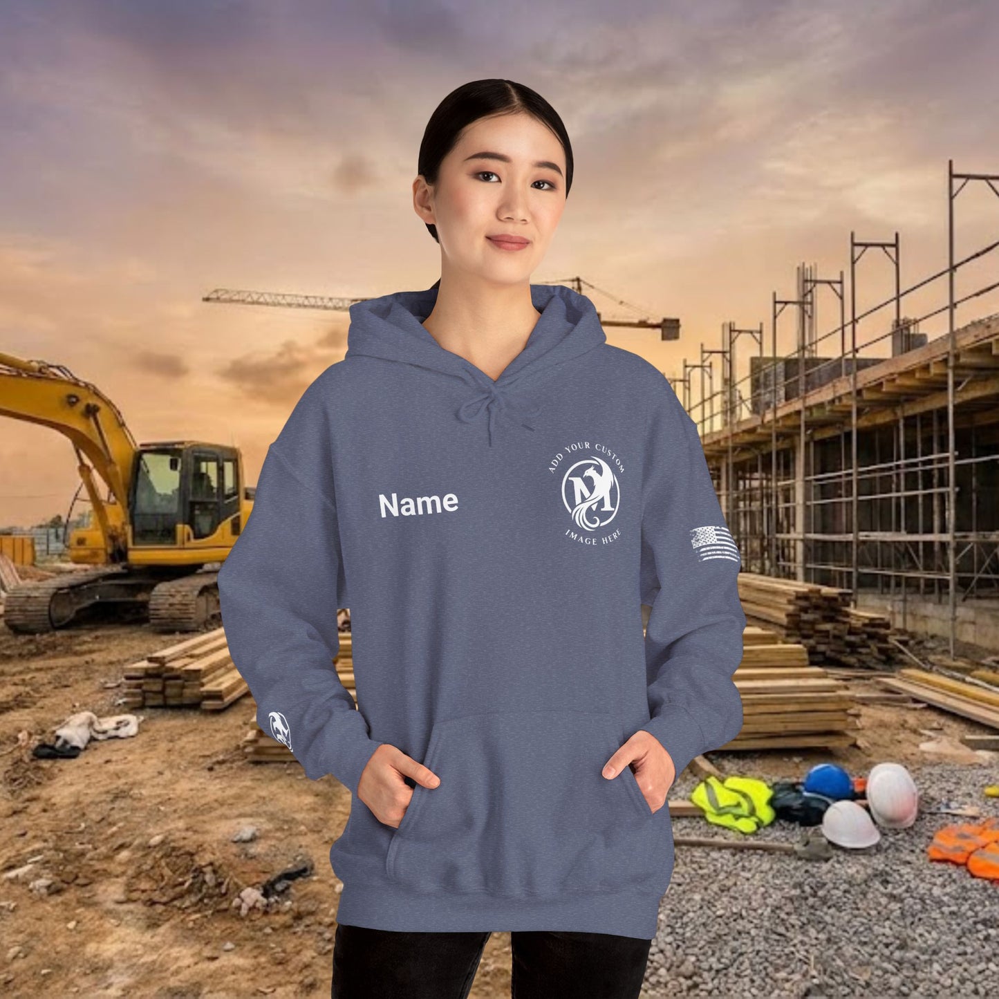 Custom Workwear Pull Over Hoodie – Left Chest Company Logo & Name (Gildan Heavy Blend)