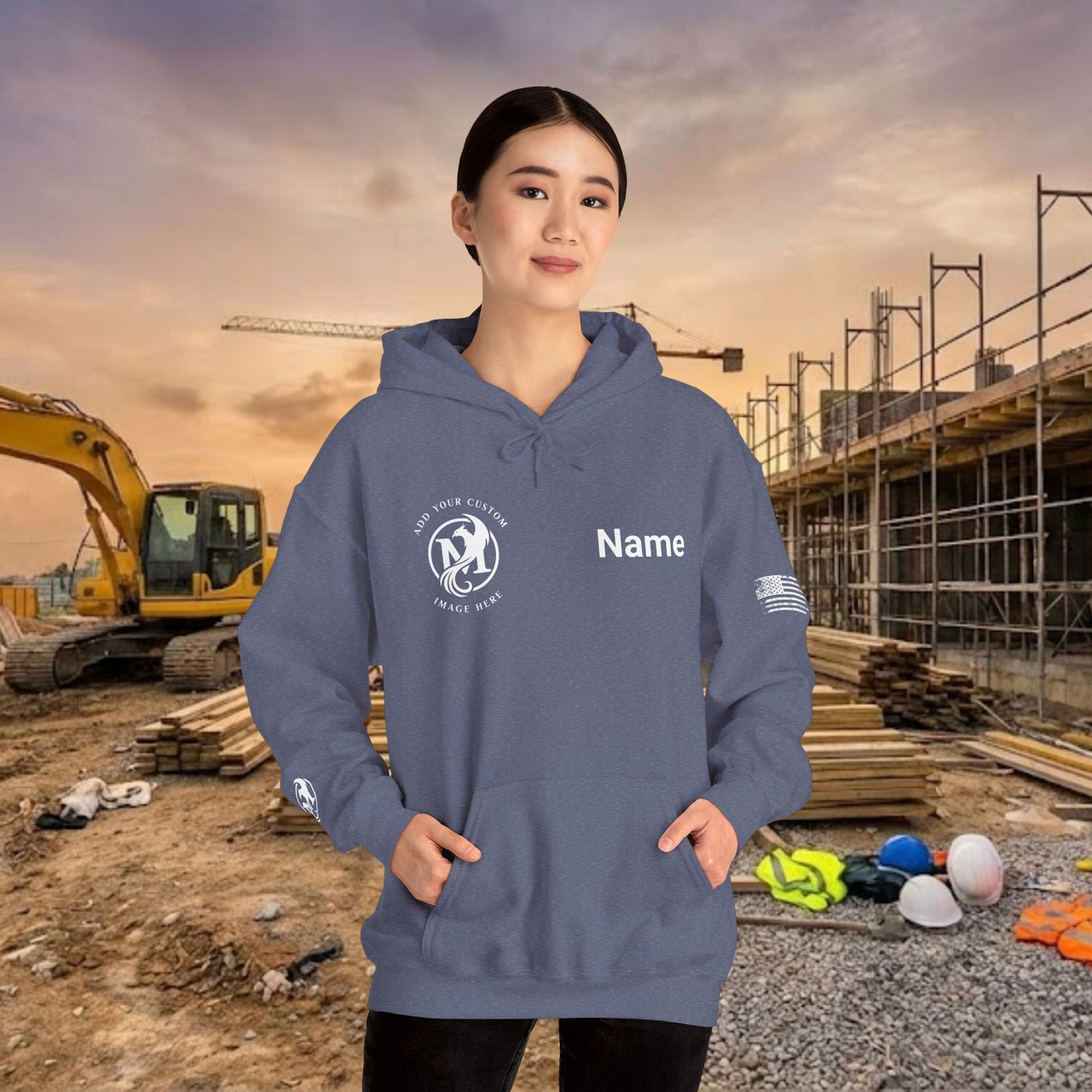 Custom Workwear Pull Over Hoodie – Right Chest Logo & Name (Gildan Heavy Blend)