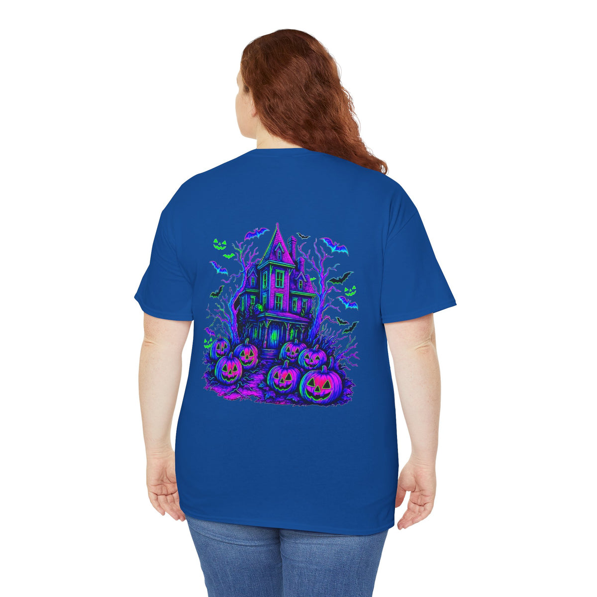 Haunted House Halloween Tee — Neon Pumpkins & Flying Bats Shirt by Merchievo (photo 12 of 14)