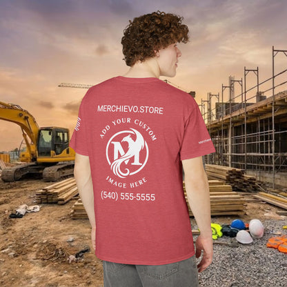 Custom Workwear T-Shirt – Left Chest Upload Your Logo & Text (DryBlend)