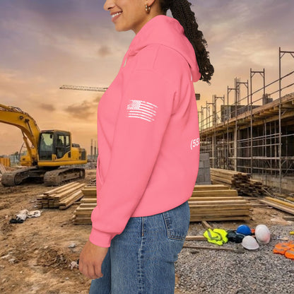 Custom Workwear Pull Over Hoodie – Left Chest Company Logo & Name (Gildan Heavy Blend)