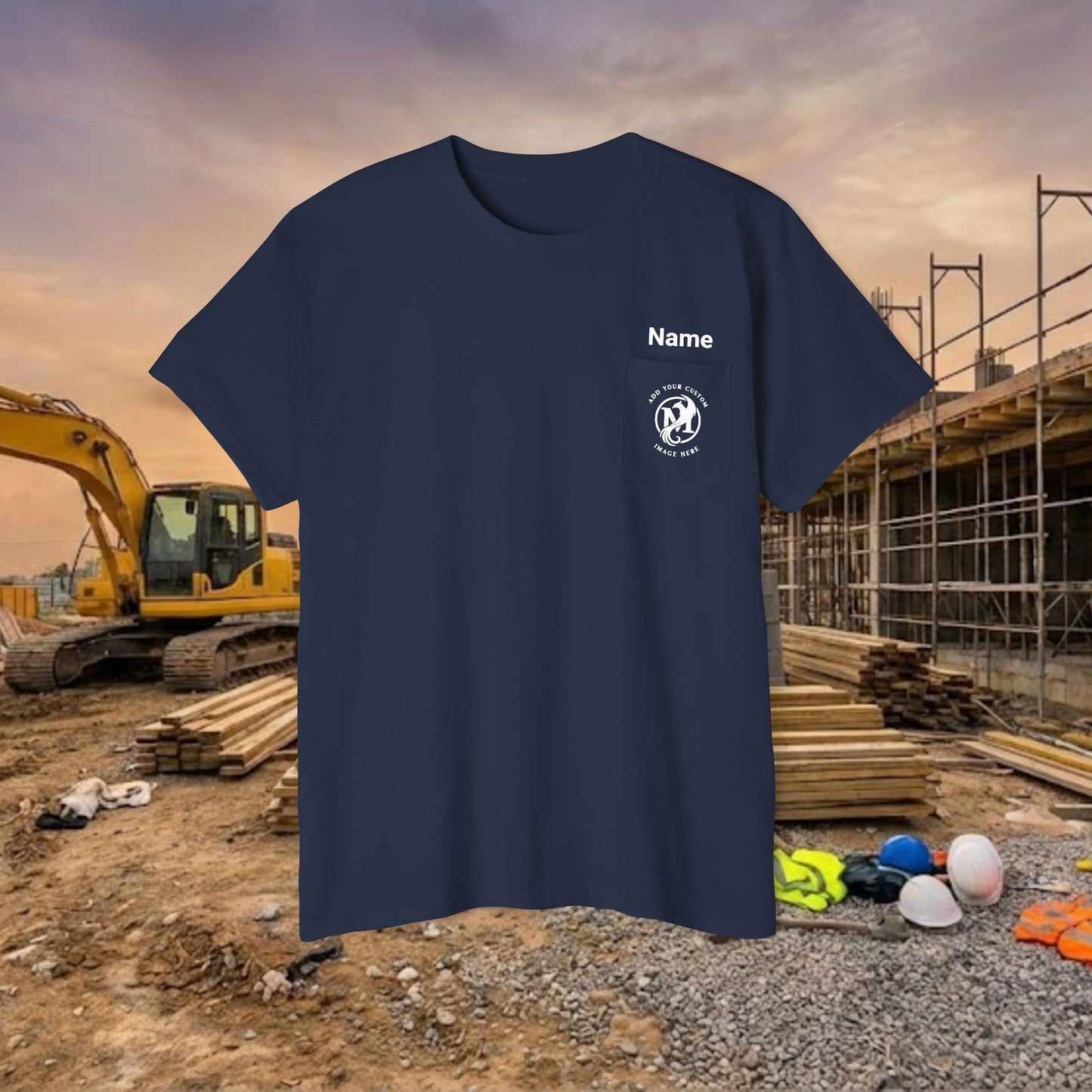 Custom Workwear Pocket T-Shirt – Company Logo & Crew Name (Heavy Cotton)