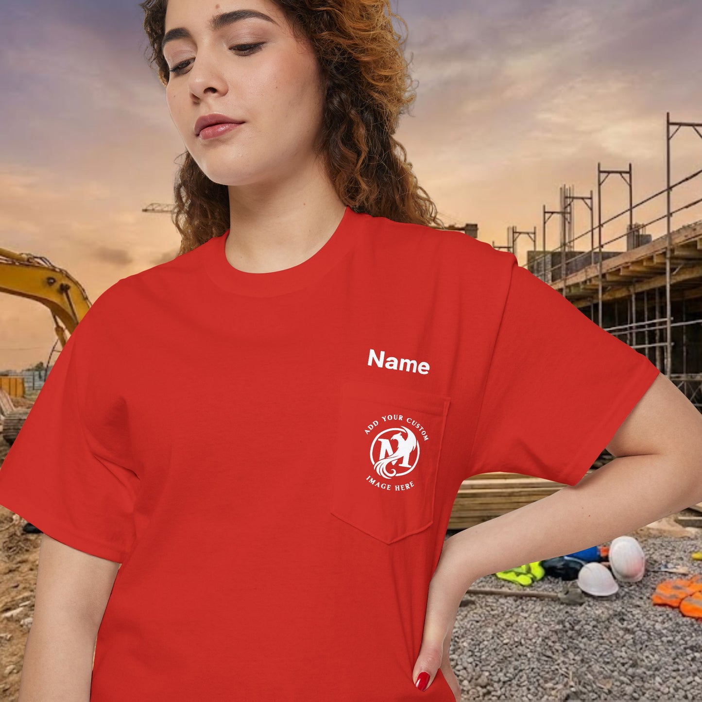 Custom Workwear Pocket T-Shirt – Company Logo & Crew Name (Heavy Cotton)
