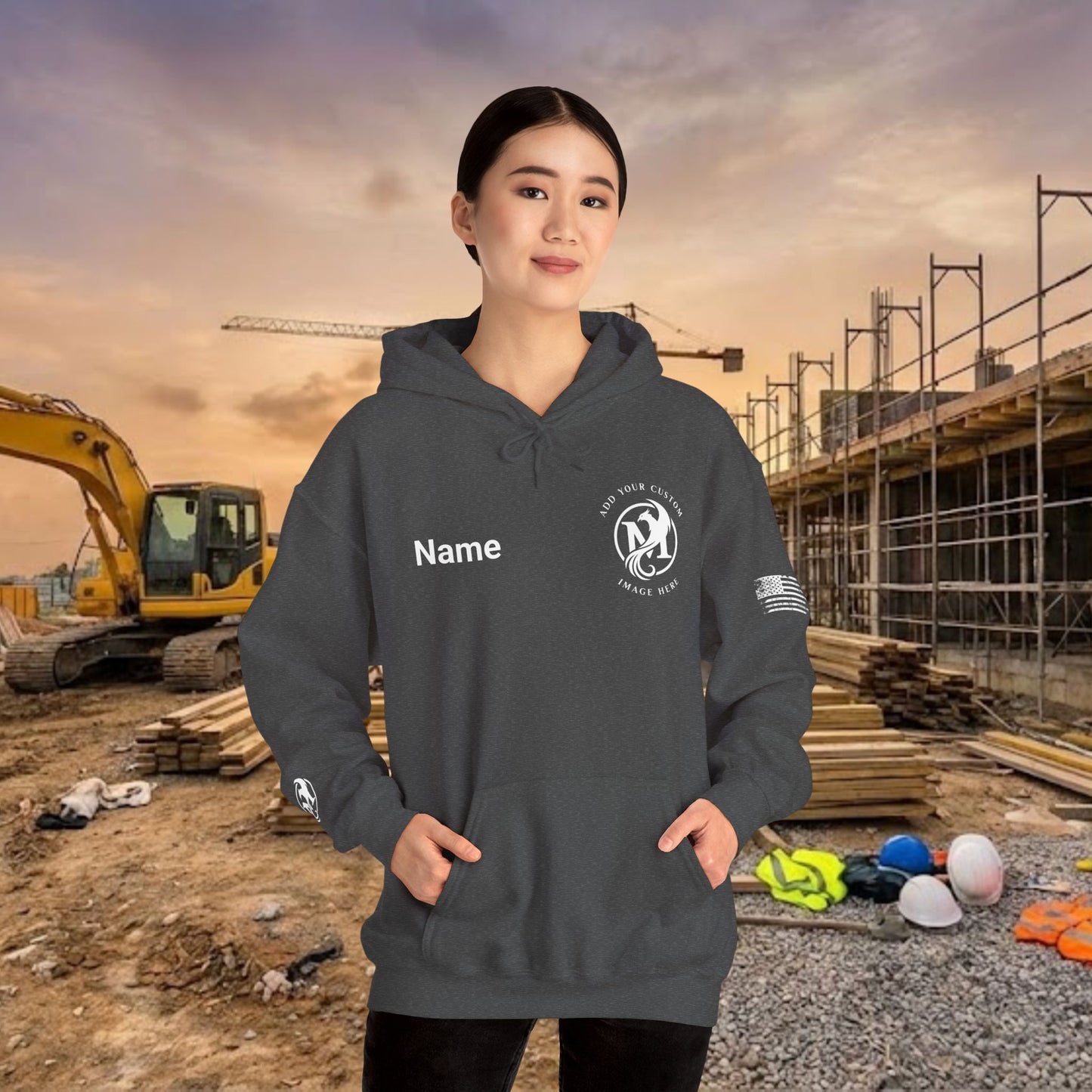 Custom Workwear Pull Over Hoodie – Left Chest Company Logo & Name (Gildan Heavy Blend)