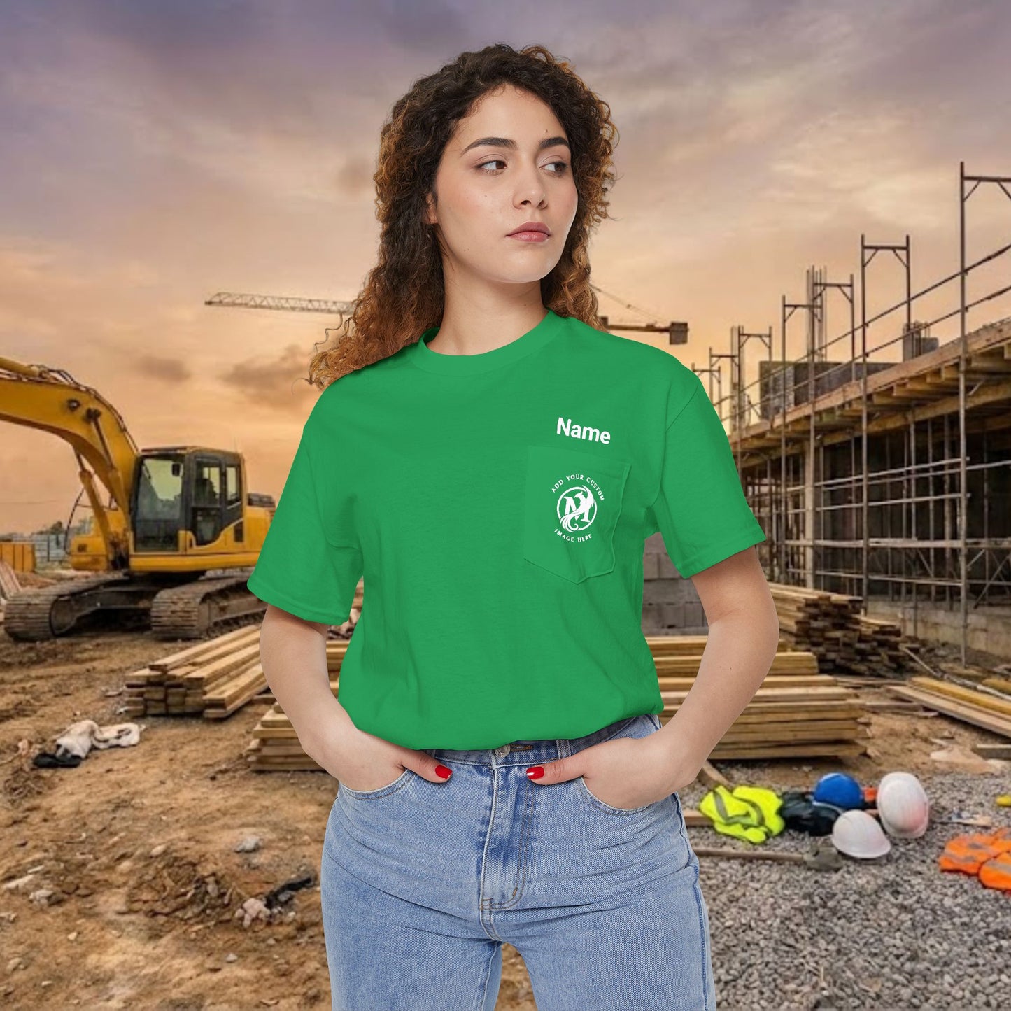 Custom Workwear Pocket T-Shirt – Company Logo & Crew Name (Heavy Cotton)