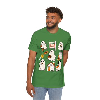 Halloween Home Hunt T-Shirt — Cute Ghosts Trick-or-Treating, For Sale & Pumpkin House Design by Merchievo (photo 7 of 84)