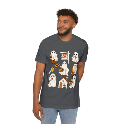Halloween Home Hunt T-Shirt — Cute Ghosts Trick-or-Treating, For Sale & Pumpkin House Design by Merchievo (photo 11 of 84)