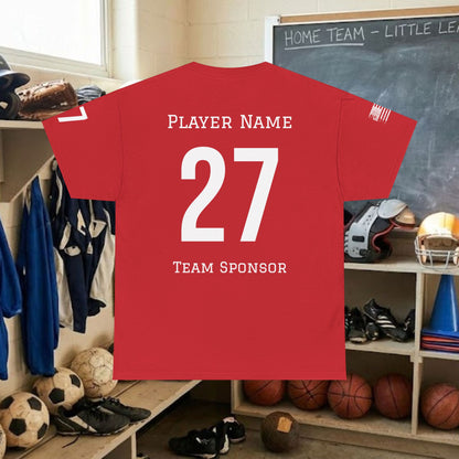 Custom Team Adult T-Shirt – Center Chest Team Logo & Name (DryBlend)