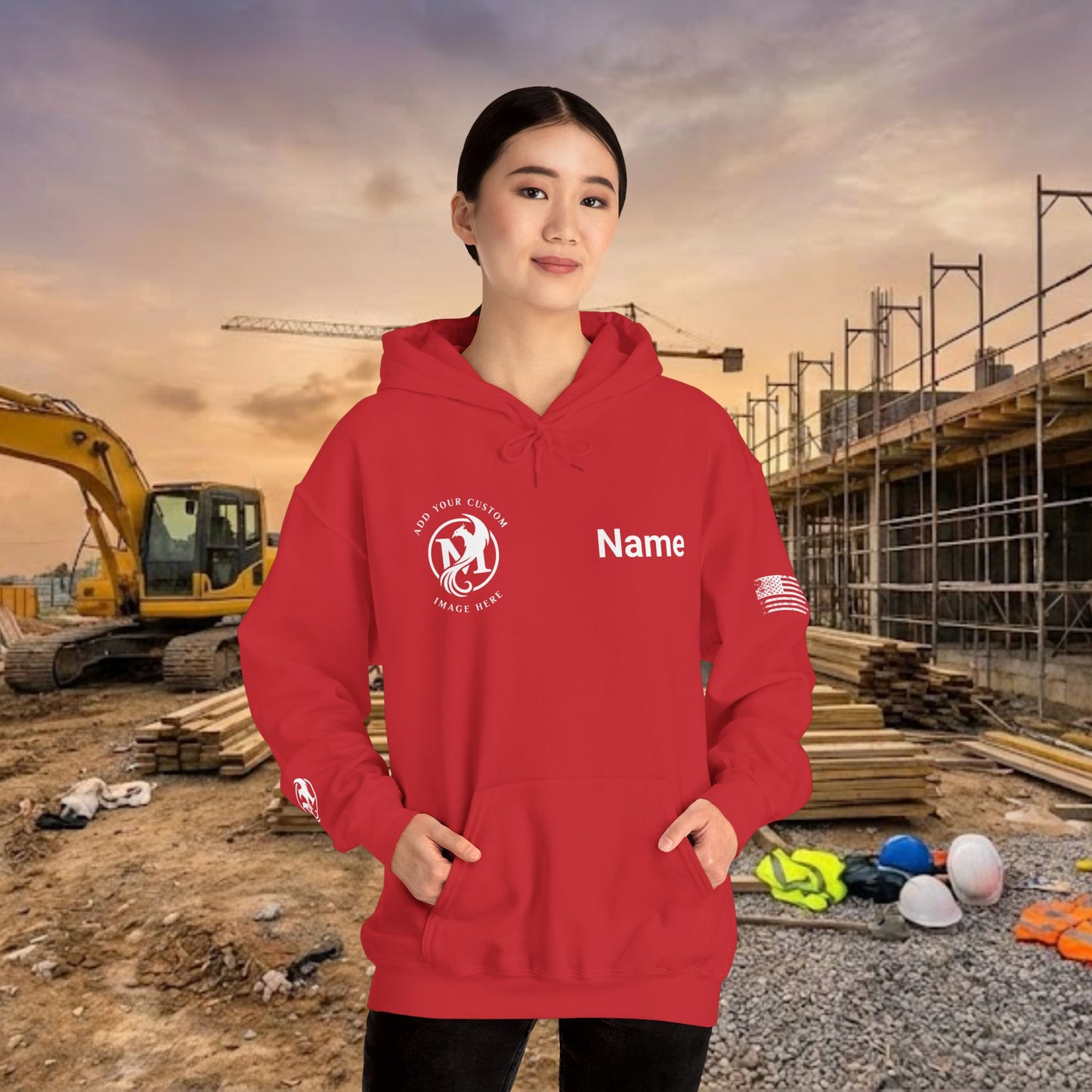Custom Workwear Pull Over Hoodie – Right Chest Logo & Name (Gildan Heavy Blend)