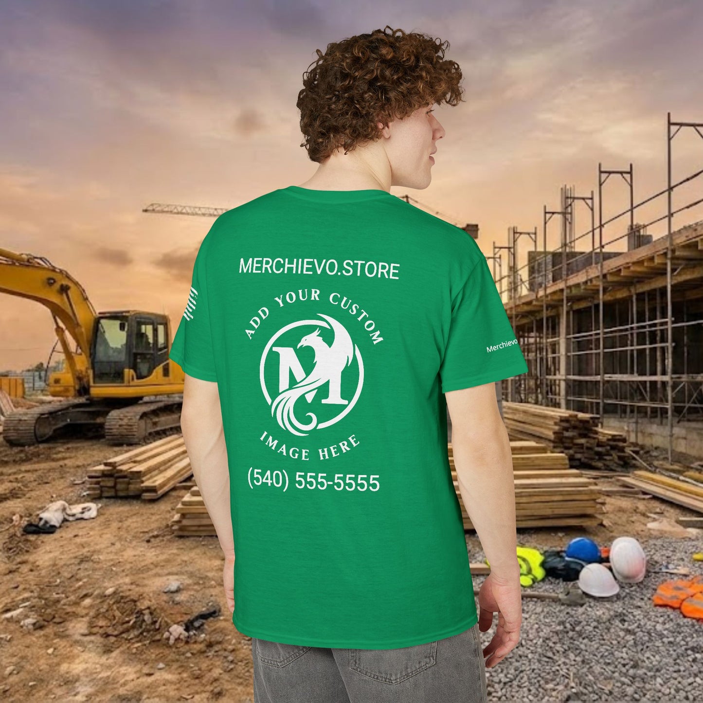 Custom Workwear T-Shirt – Left Chest Upload Your Logo & Text (DryBlend)
