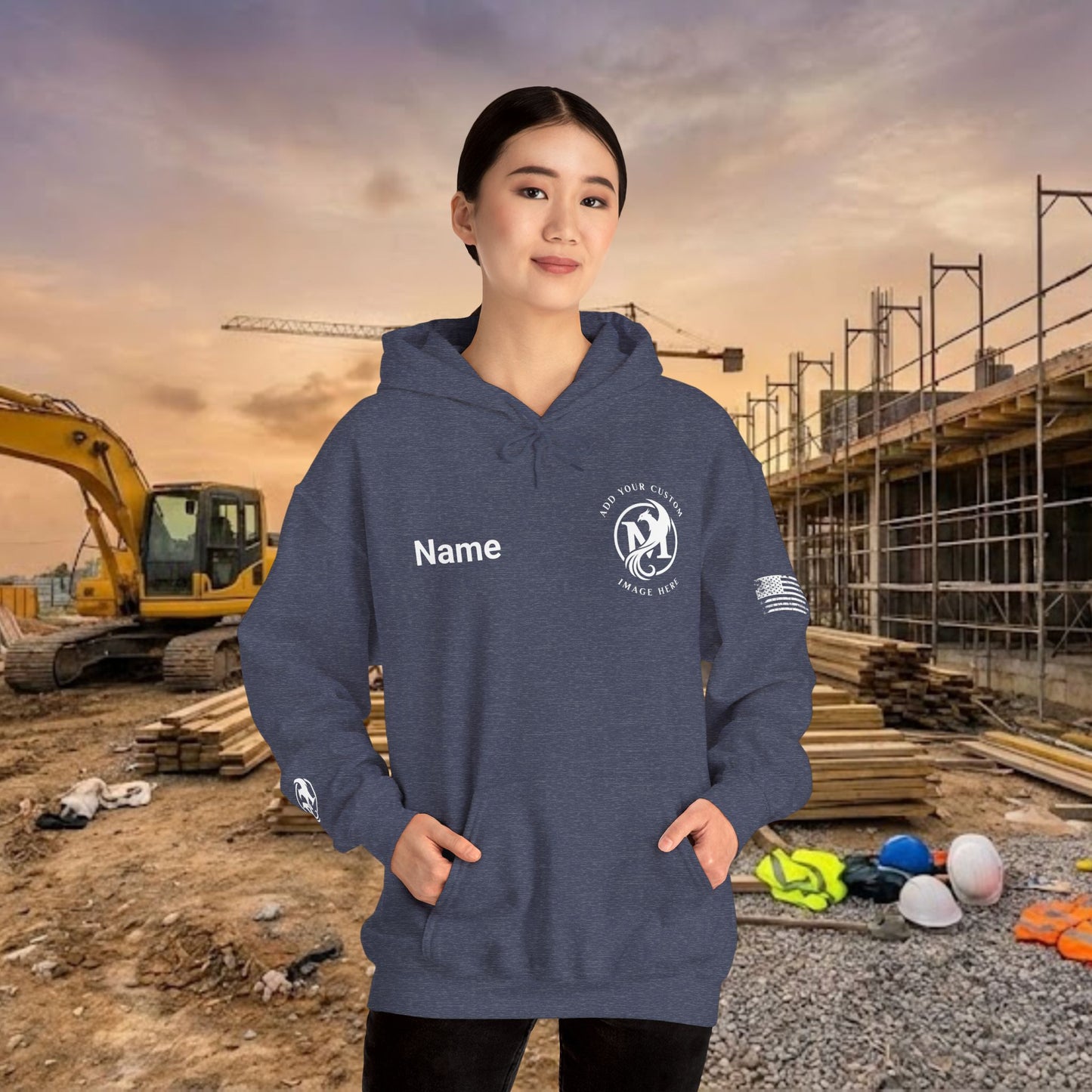 Custom Workwear Pull Over Hoodie – Left Chest Company Logo & Name (Gildan Heavy Blend)