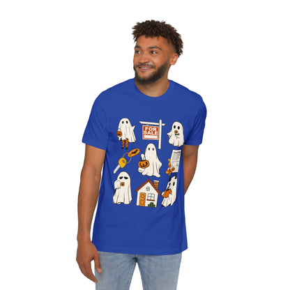 Halloween Home Hunt T-Shirt — Cute Ghosts Trick-or-Treating, For Sale & Pumpkin House Design by Merchievo (photo 10 of 84)