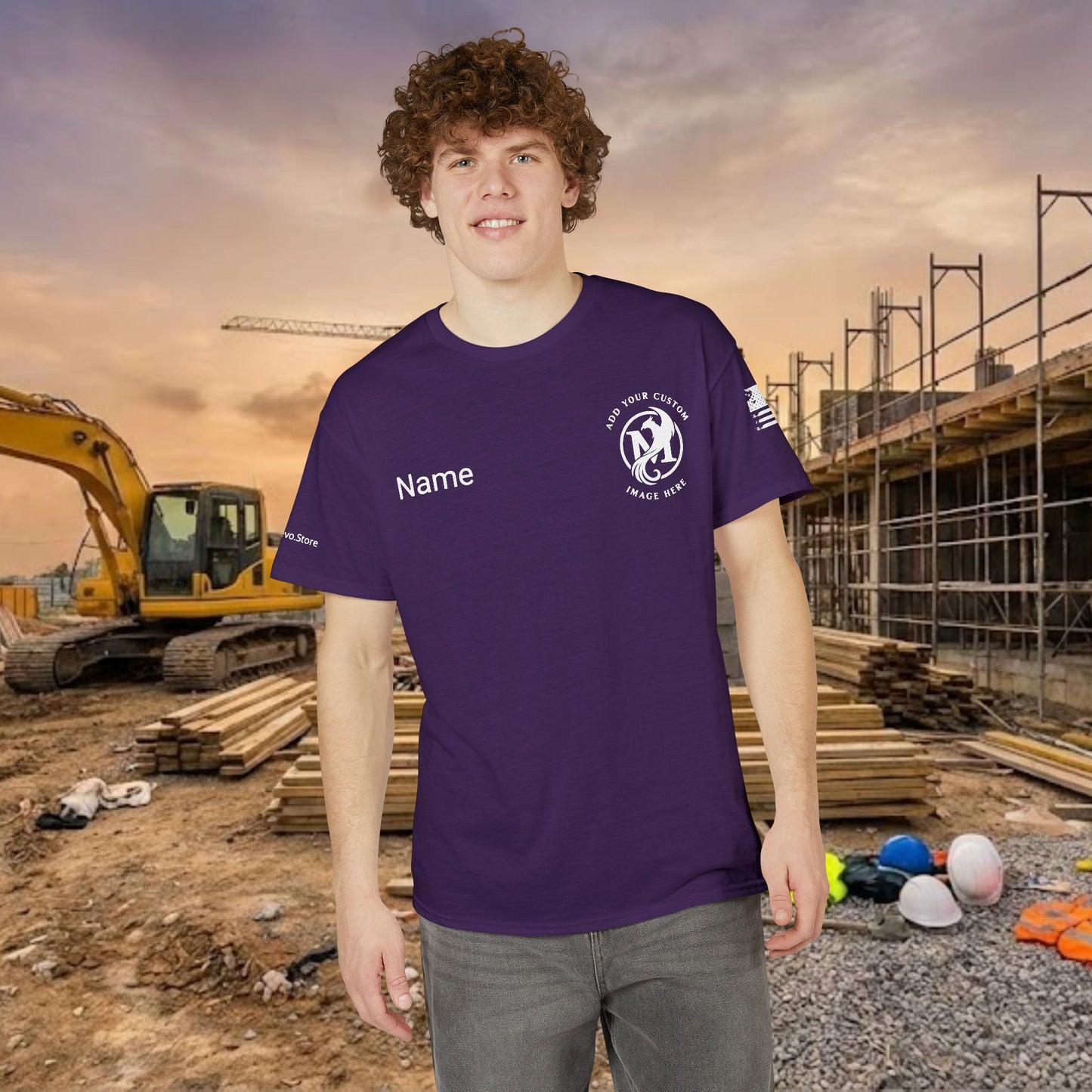 Custom Workwear T-Shirt – Left Chest Upload Your Logo & Text (DryBlend)