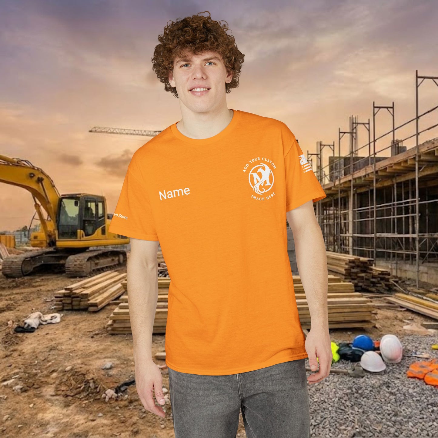 Custom Workwear T-Shirt – Left Chest Upload Your Logo & Text (DryBlend)
