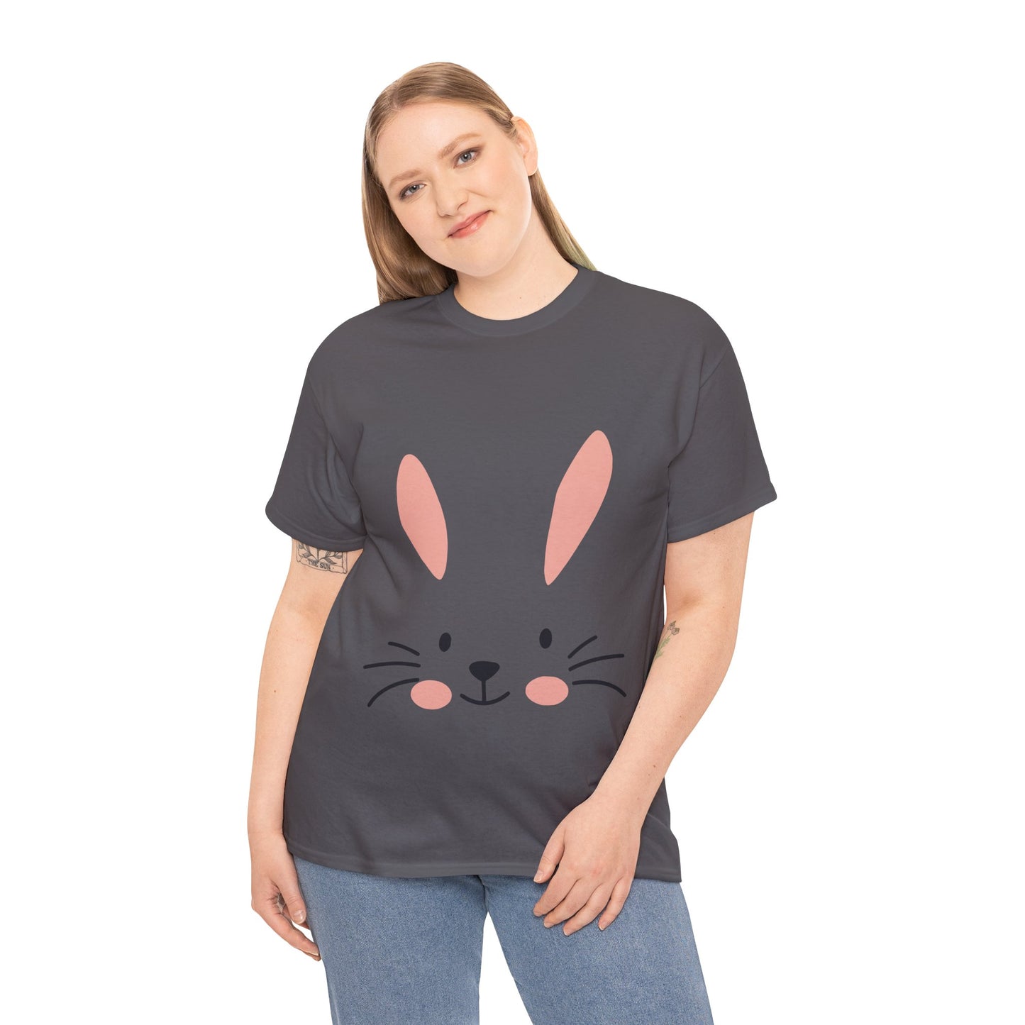 Minimalist Bunny Face Easter Tee — Unisex Adult Spring Graphic Shirt
