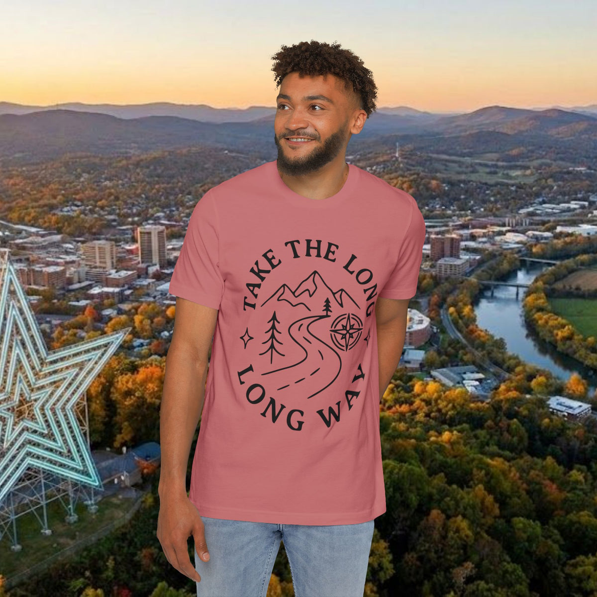 Take the Long Way scenic mountain road trip graphic t-shirt by Merchievo (photo 1 of 4)