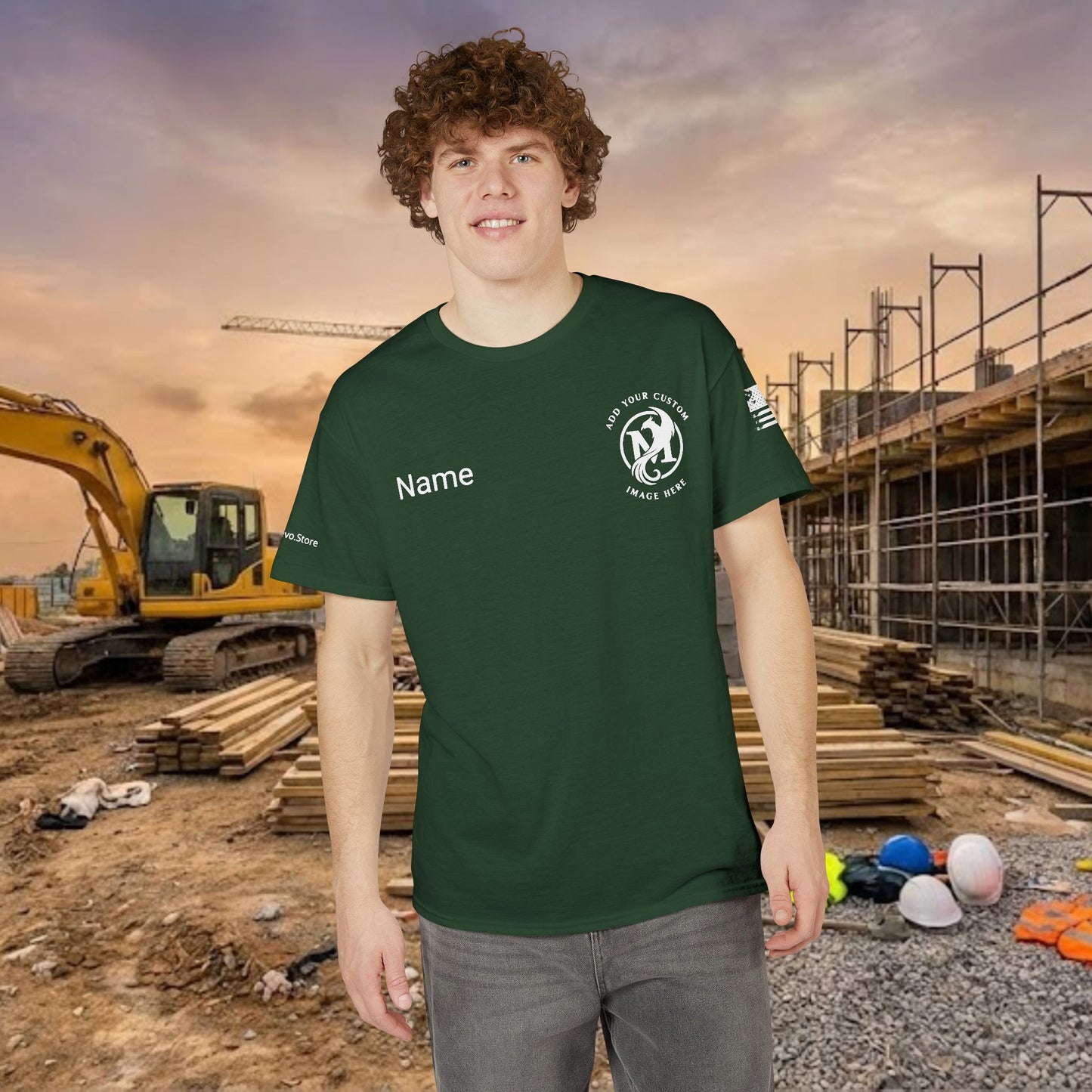 Custom Workwear T-Shirt – Left Chest Upload Your Logo & Text (DryBlend)