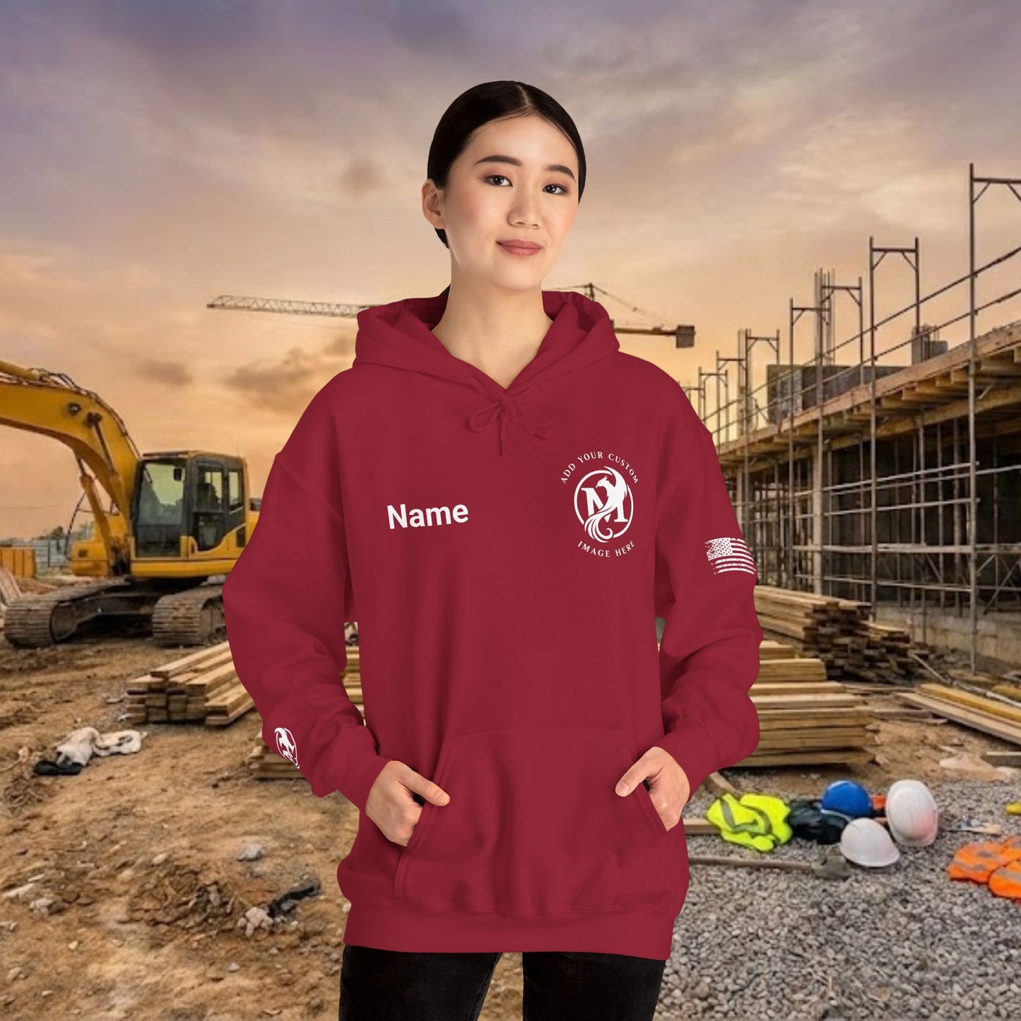 Custom Workwear Pull Over Hoodie – Left Chest Company Logo & Name (Gildan Heavy Blend)