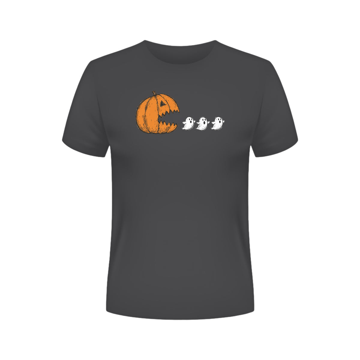 Chomping Pumpkin Halloween T-Shirt – Retro Arcade Jack-O'-Lantern & Ghosts