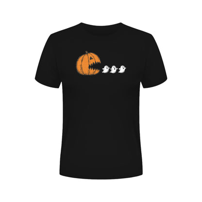 Chomping Pumpkin Halloween T-Shirt – Retro Arcade Jack-O'-Lantern & Ghosts