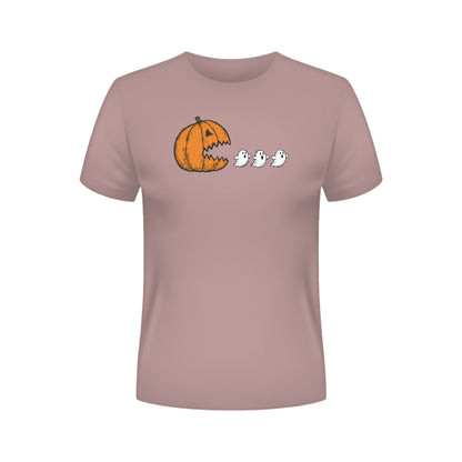 Chomping Pumpkin Halloween T-Shirt – Retro Arcade Jack-O'-Lantern & Ghosts