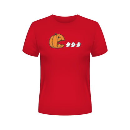 Chomping Pumpkin Halloween T-Shirt – Retro Arcade Jack-O'-Lantern & Ghosts