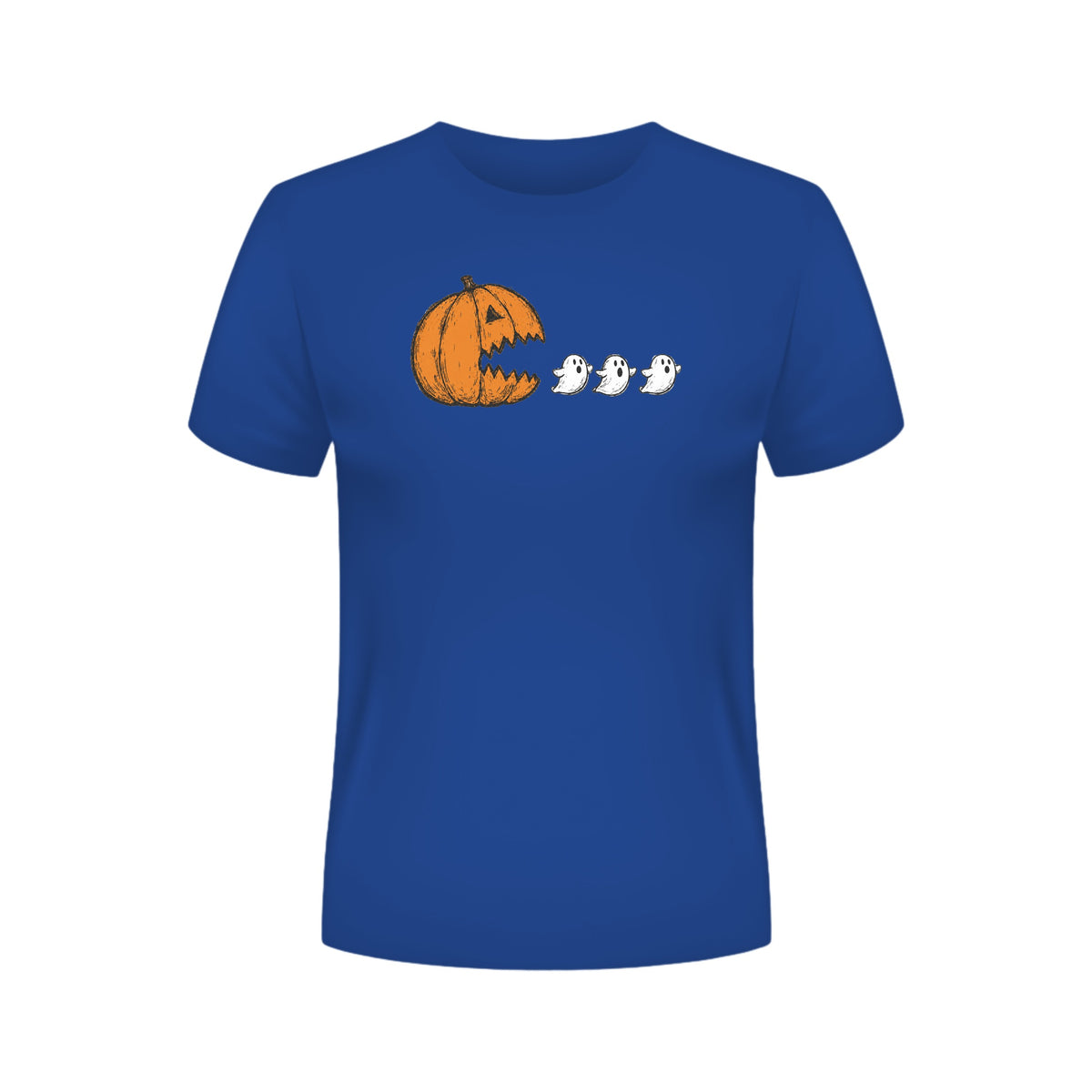 Chomping Pumpkin Halloween T-Shirt – Retro Arcade Jack-O'-Lantern & Ghosts