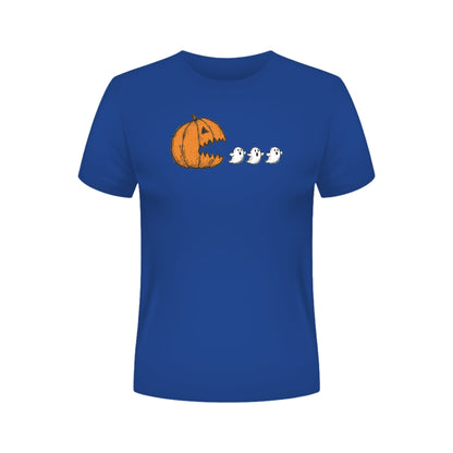 Chomping Pumpkin Halloween T-Shirt – Retro Arcade Jack-O'-Lantern & Ghosts
