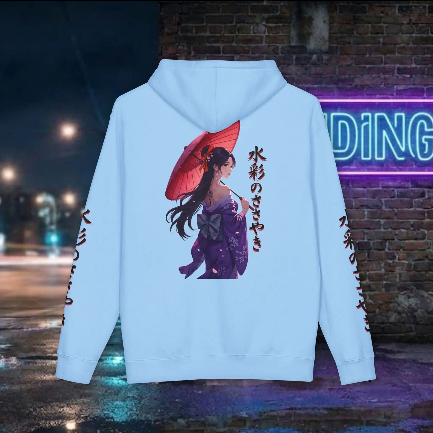 Anime Kimono Girl Hoodie — 水彩のささやき (Whispers of Watercolor)