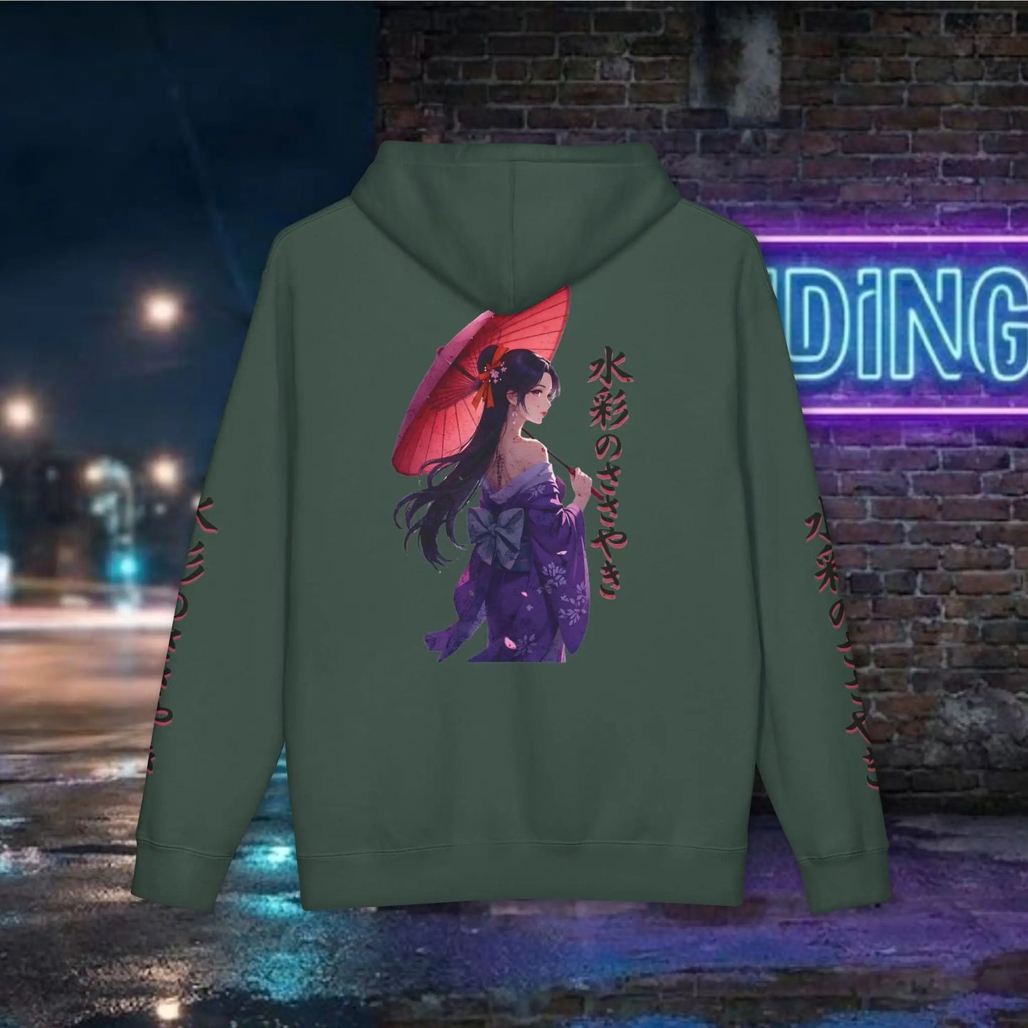 Anime Kimono Girl Hoodie — 水彩のささやき (Whispers of Watercolor)