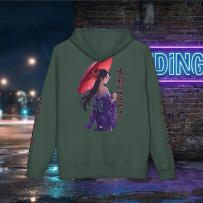 Anime Kimono Girl Hoodie — 水彩のささやき (Whispers of Watercolor)